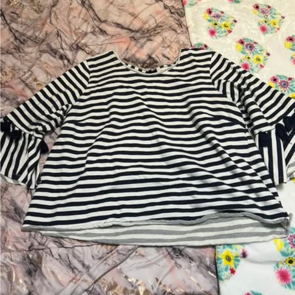 Black and White Striped Ruffle Sleeve Top